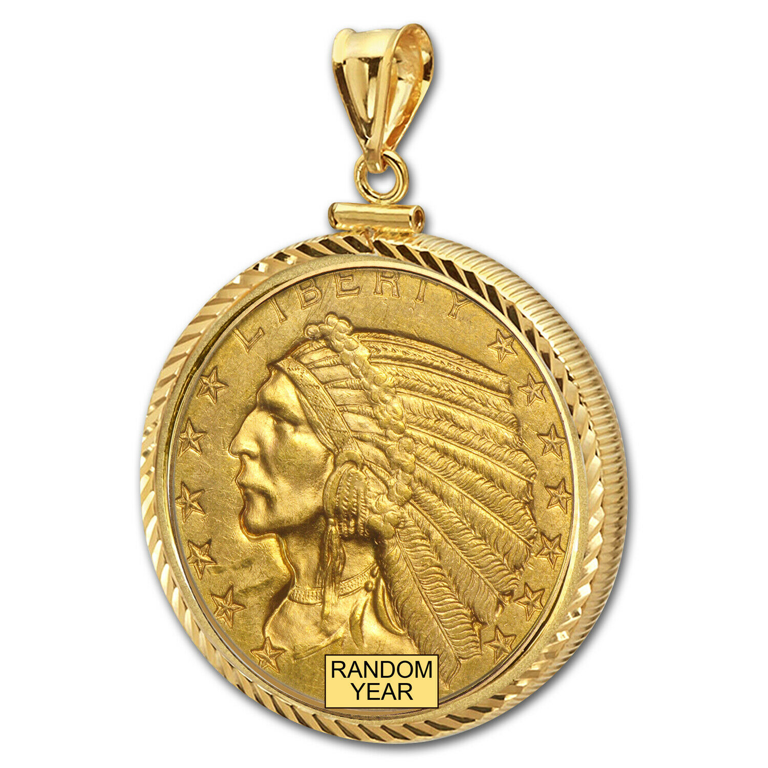 $5 Indian Gold Half Eagle Pendant (diamond-screwtop Bezel) - Sku #63495